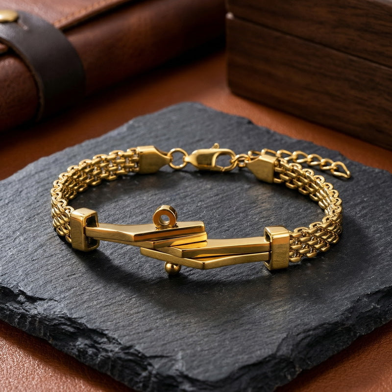 Extension Chain Bracelet Irregular Horseshoe Bent Mesh Cuban Chain Stainless Steel