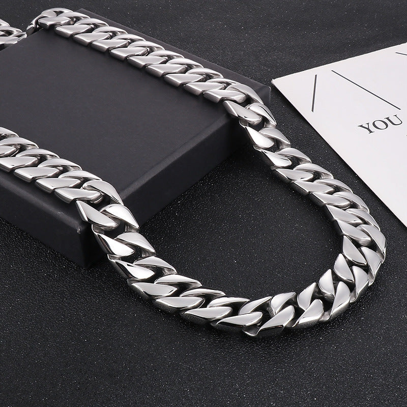 Simple And Fashionable Versatile, Rock Hip-Hop Titanium Steel Men's Polished 20mm Cuban Chain Necklace