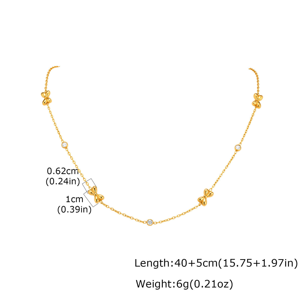 Style Stainless Steel Flat Cross Chain Bow Zircon Exquisite Women's Collarbone Chain Necklace