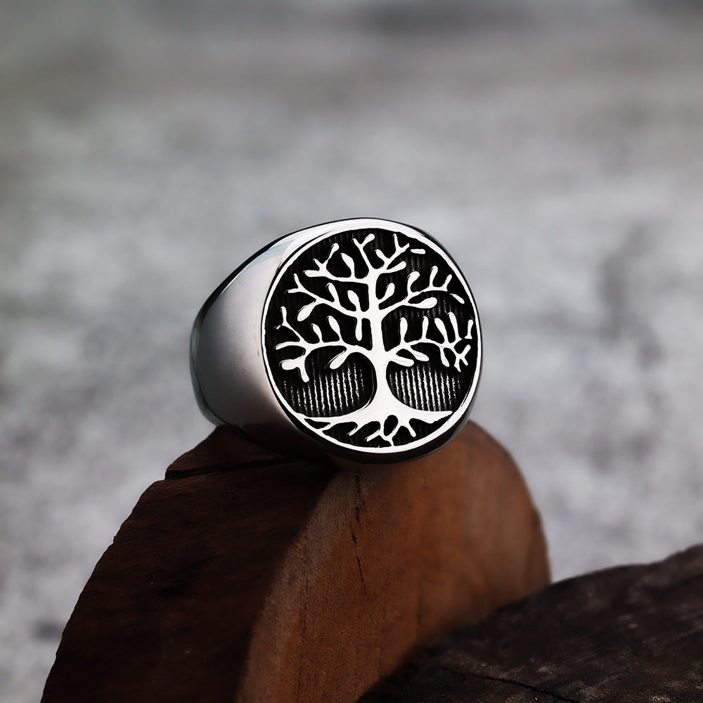 Cross-Border Wholesale Spot 316 Stainless Steel Leaf Men's Life Tree Ring
