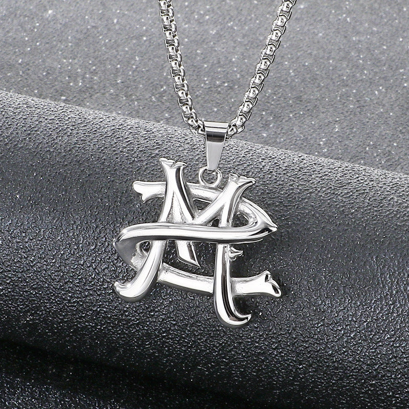 Stylish And Three-Dimensional Letter M Pendant, Creative Design Niche Letter Stainless Steel Men Necklace