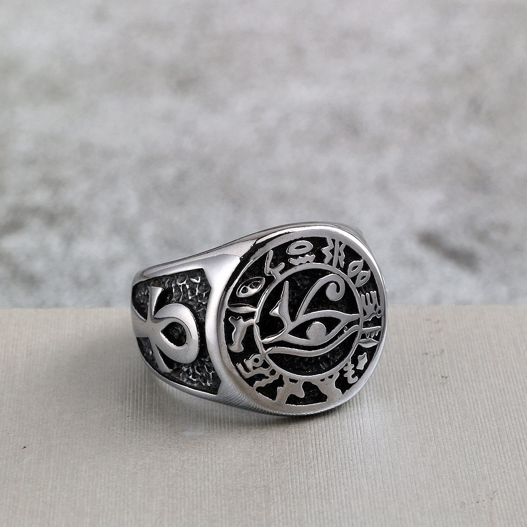 Vintage Cross Egyptian Stainless Steel Men's Ring