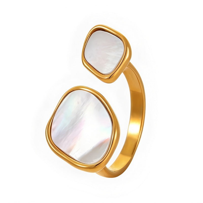 French Women's Ring Retro Irregular Double White Fritillary Open