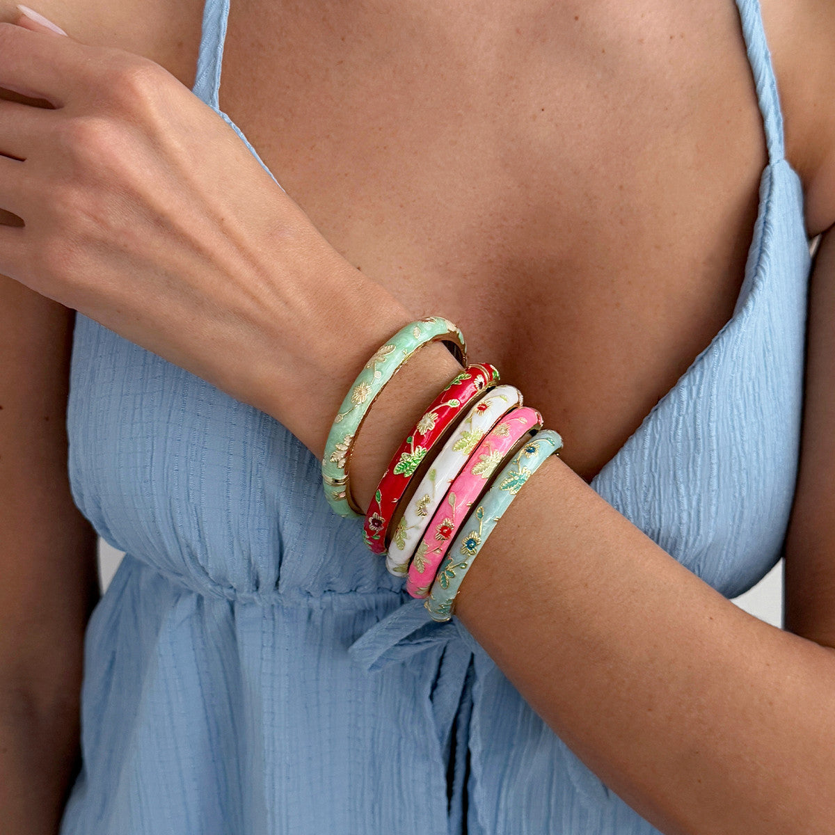 Planderful Vienna Verve Floral Opening Bracelet For Women Pastel Color Dripping Oil Style Elegant Metal Jewelry