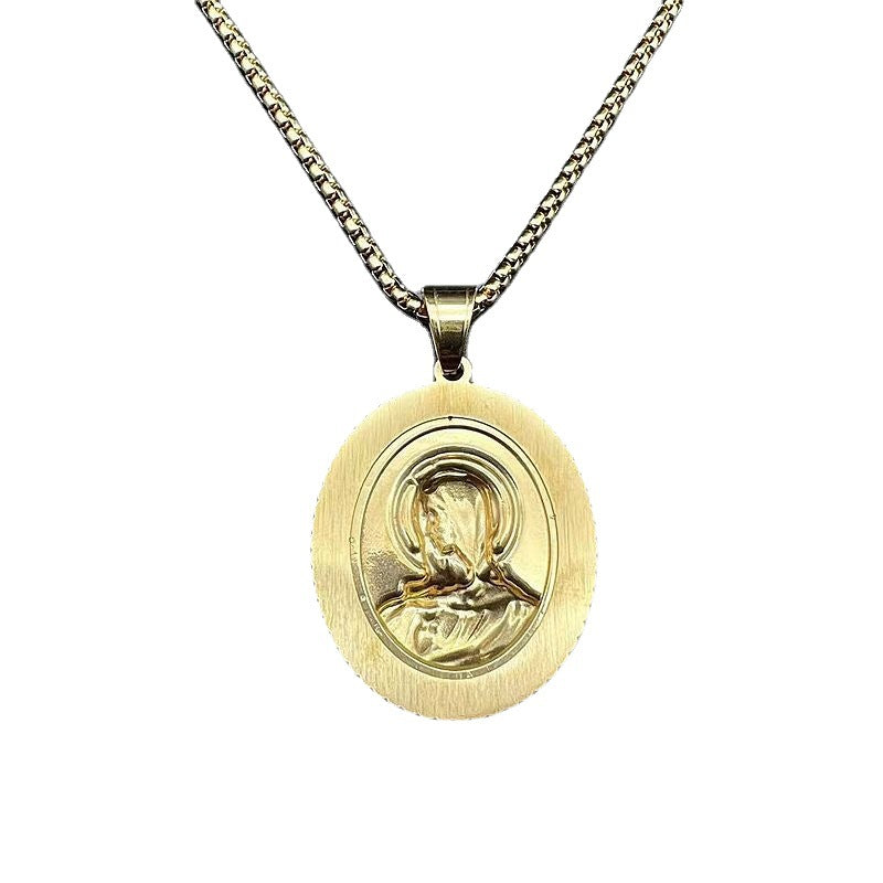 Stainless Steel Necklace - Luxury Gold Plated Virgin Pendant for Hip Hop Religious Jewelry