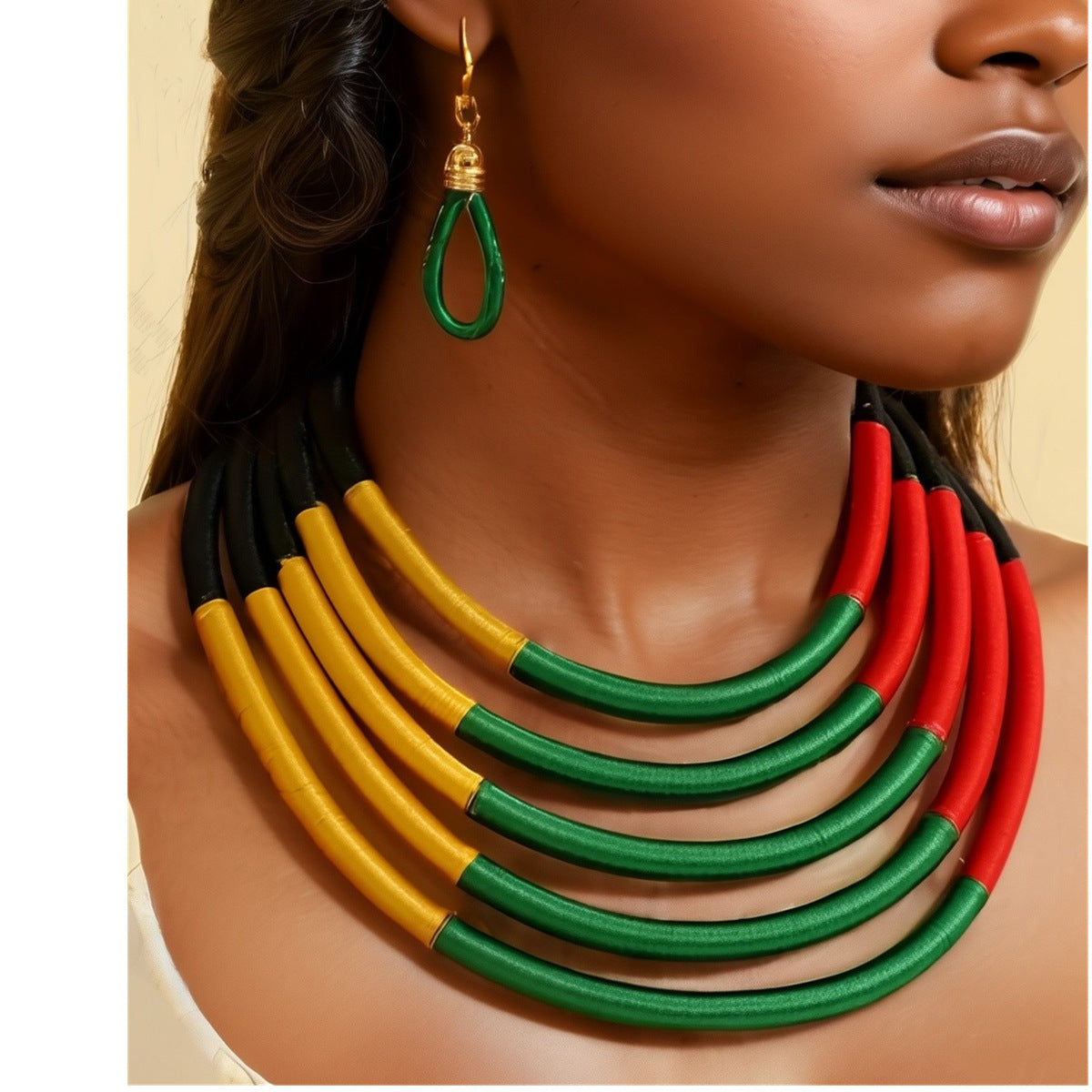 Planderful Savanna Rhythms Necklace and Earrings Set – Fashionable Multi-Layer Design