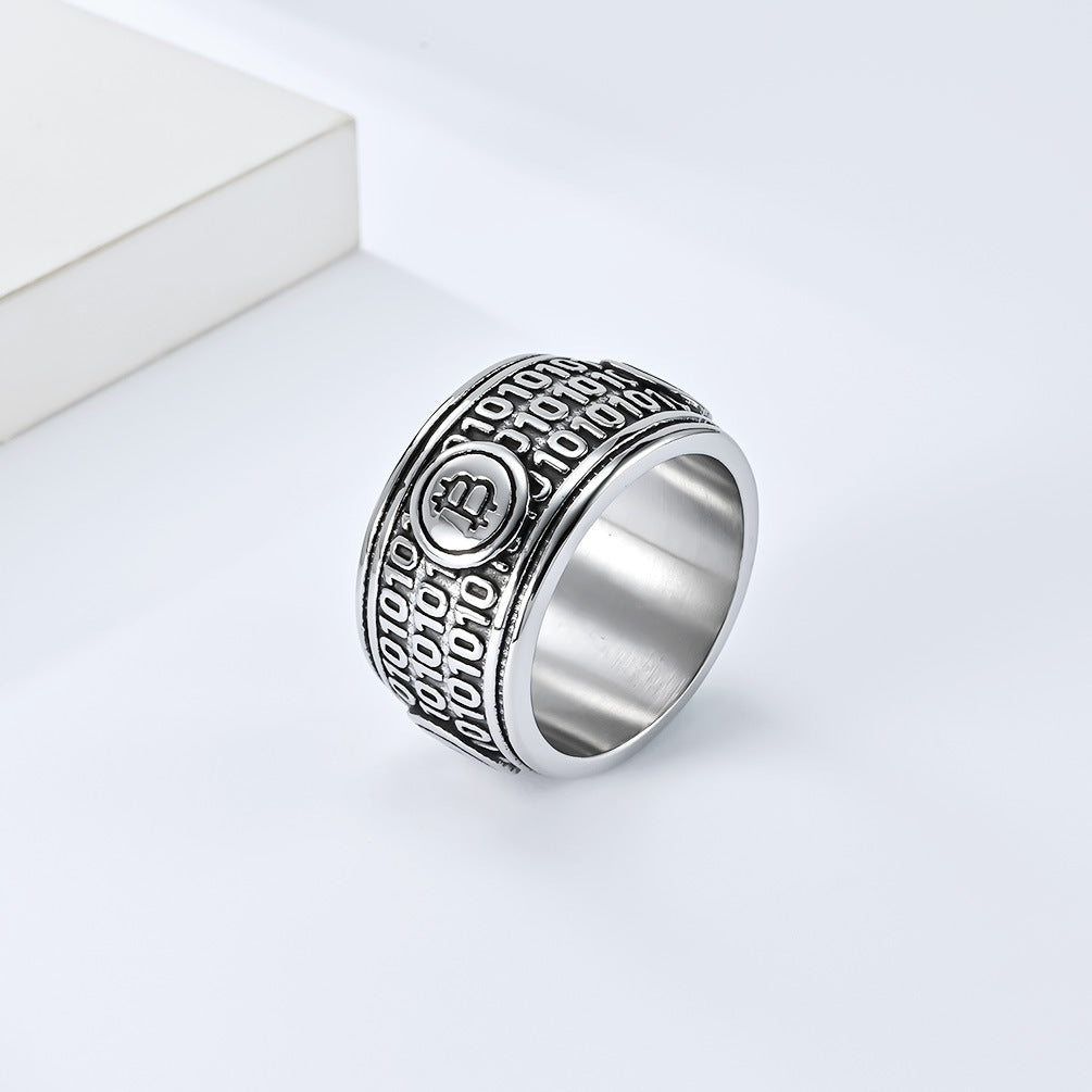 Cross-Border European Bitcoin Titanium Steel Ring for Men
