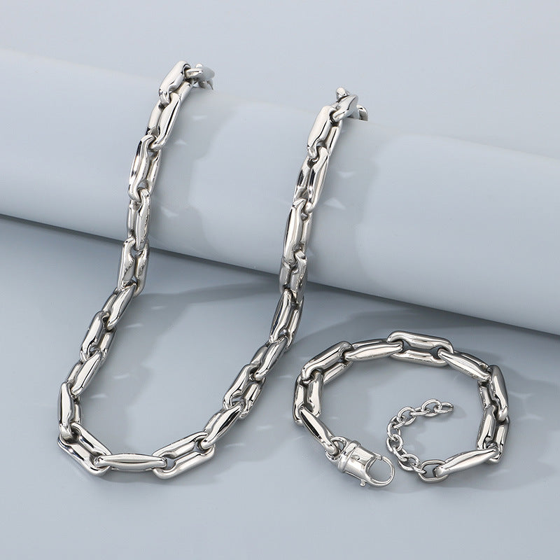 Hip Hop Jewelry Set Titanium Steel Necklace Bracelet Mens