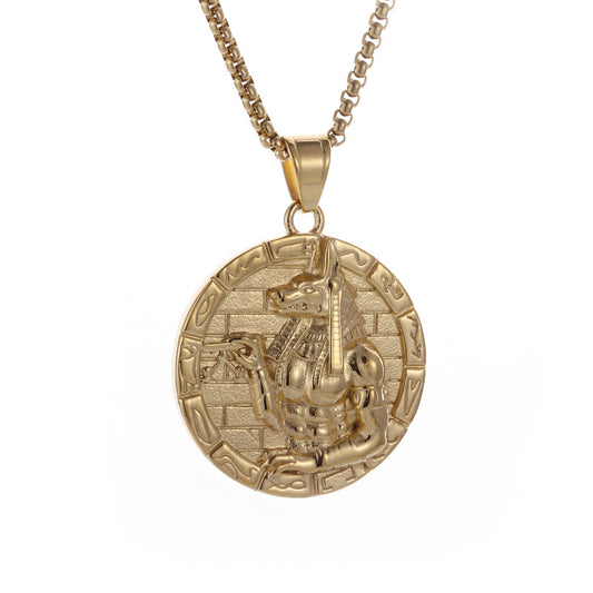 Anubis Pendant Necklace By Planderful Unisex Hip Hop Inspired Gold Plated Titanium Steel Jewelry