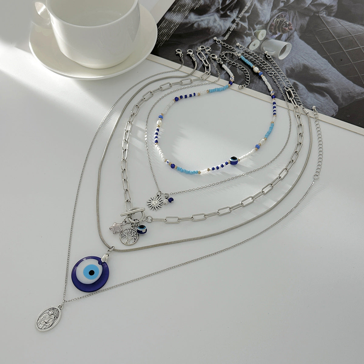 Evil Eye & Tree of Life Layered Necklace