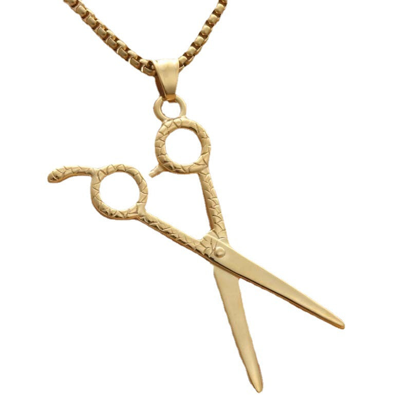 Titanium Steel Scissors Pendant Necklace for Men - Retro Punk Hairstylist Jewelry