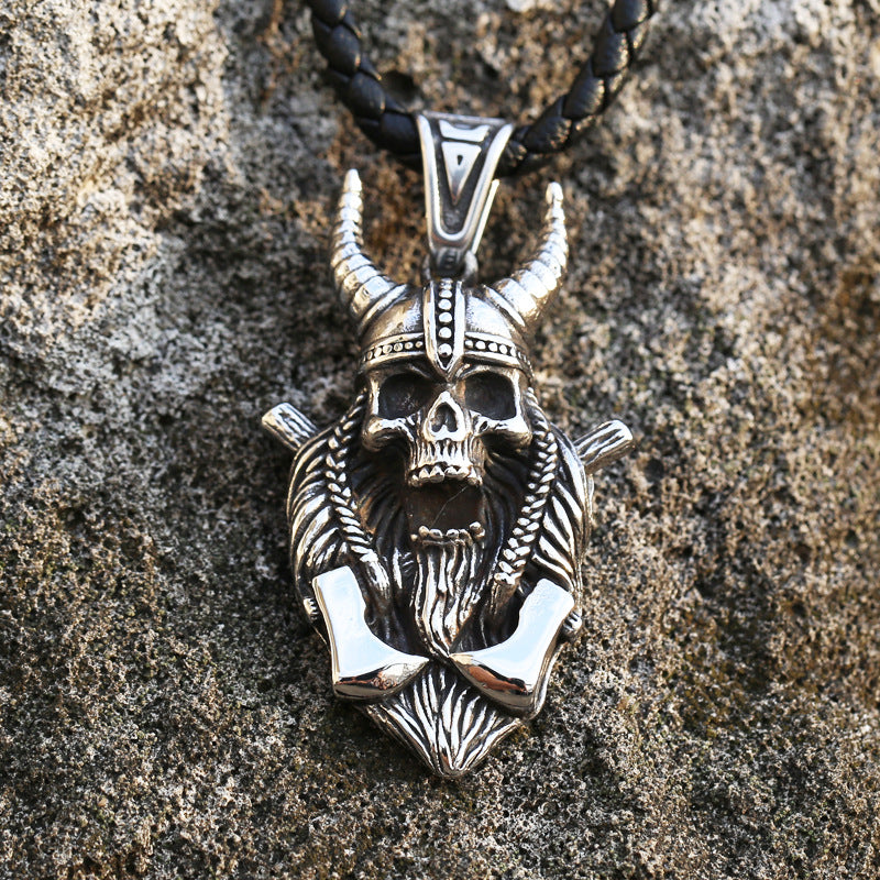 Retro Punk Skull Horns Titanium Steel Pendant for Men - Wholesale European and American Style