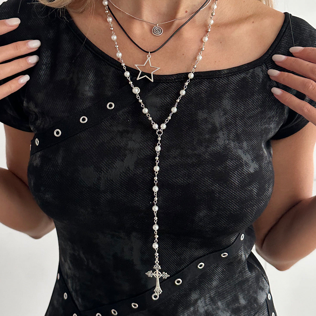 Pearl-Style Star Long Fringe Necklace Set