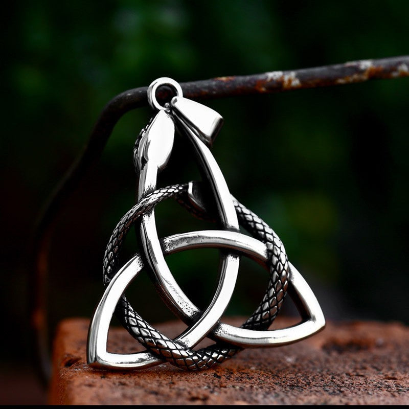 Retro Viking Celtic Knot Pendant in Titanium Steel with Personalized Zodiac Snake Design for Men