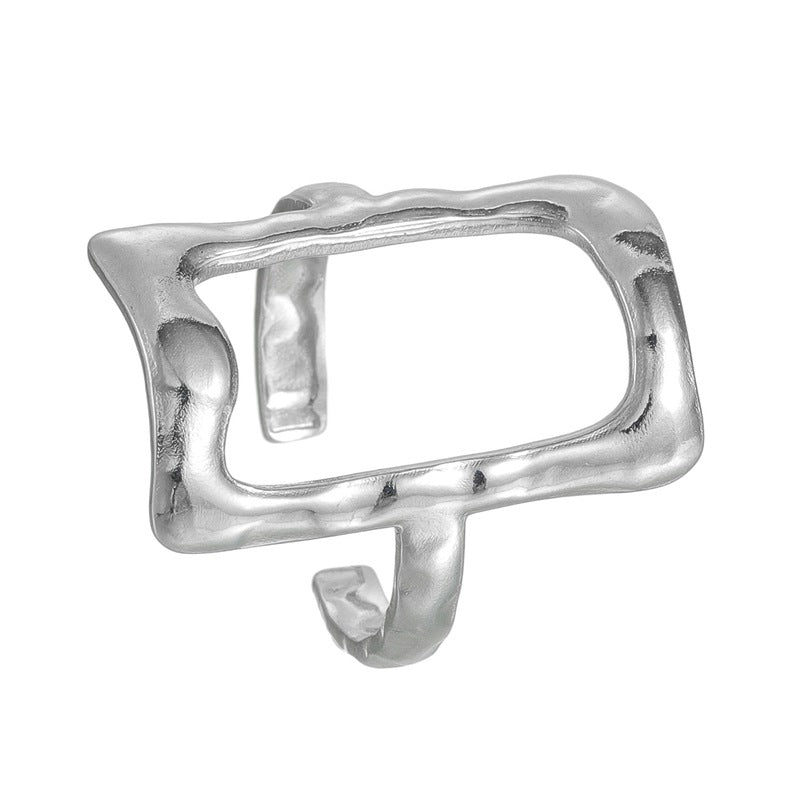 Planderful Everyday Genie Geometric Hollow Stainless Steel Open Ring For Women Unisex Adjustable Fit Statement