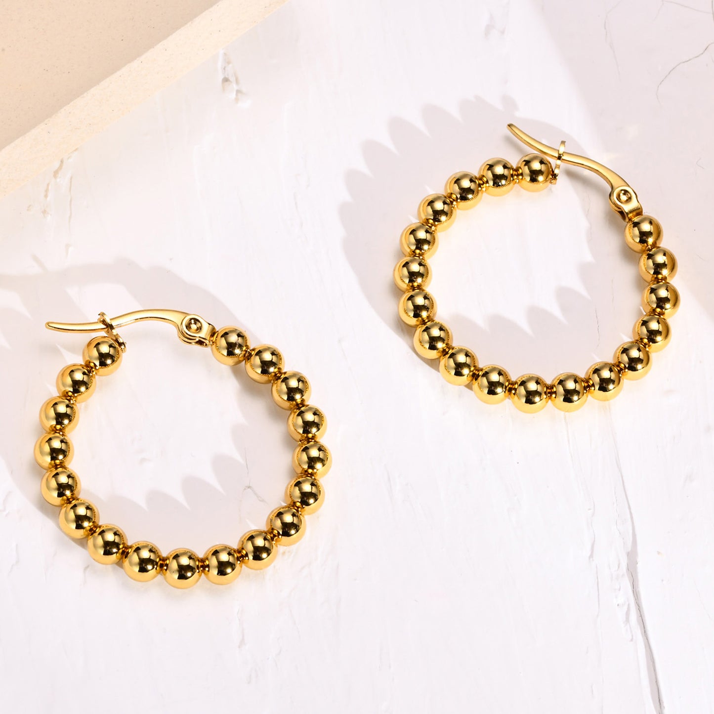 Stainless Steel C Shaped Steel Ball Earrings Gold Women's Fashion