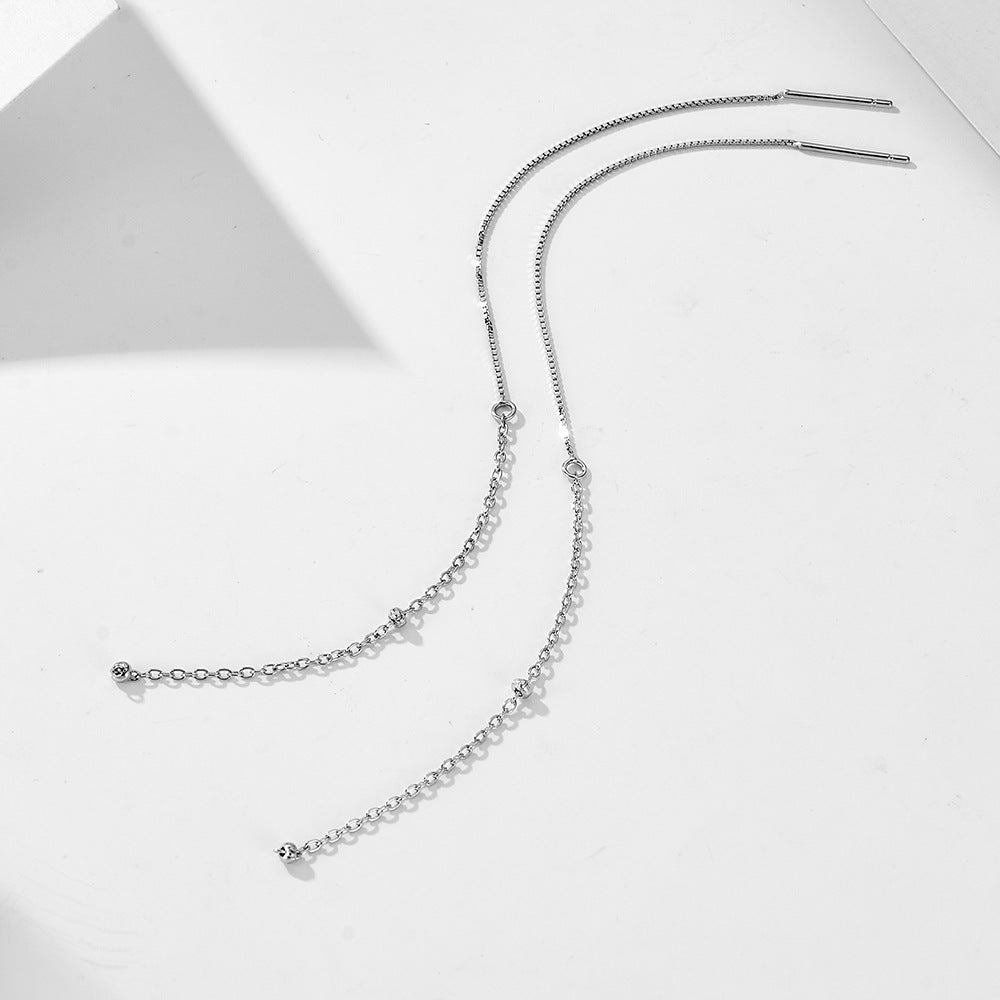 Planderful Sterling Silver Earrings S925 Long Fringed Ear Chain With Round Bead For Fashionable Women