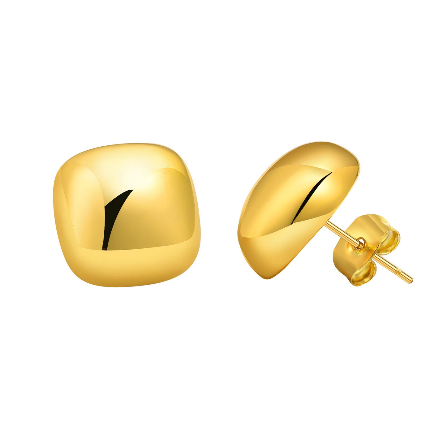 18K Gold Stud Earrings Copper Material Square Geometric Jewelry