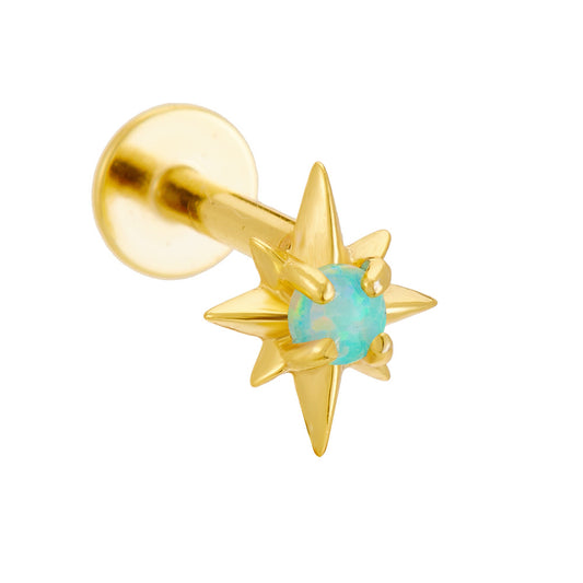 Planderful Sterling Silver Opal Octagram Flat Head Cartilage Earrings For Piercing Enthusiasts