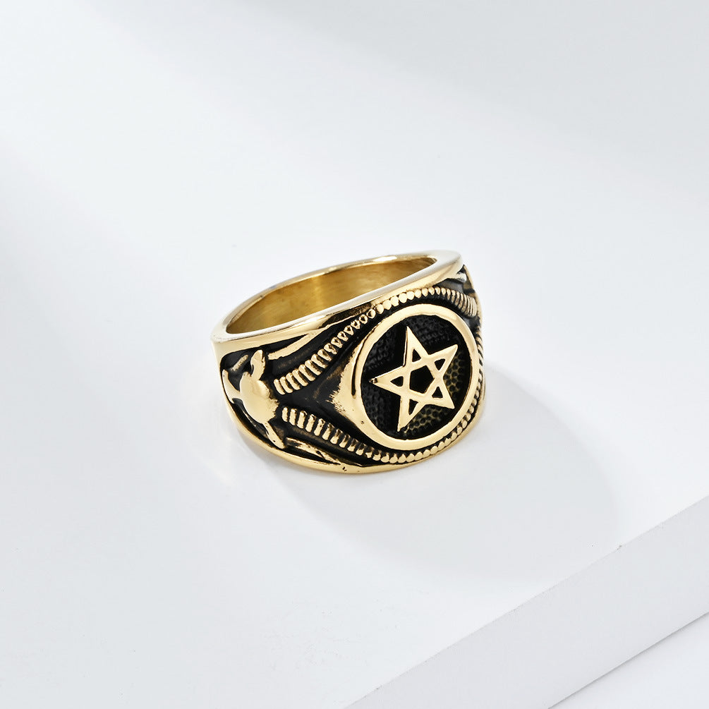 Planderful Gothic Pentagram Ring For Men Durable Titanium Steel Vintage Dark Wind Style For Modern Gothic Jewelry Lovers