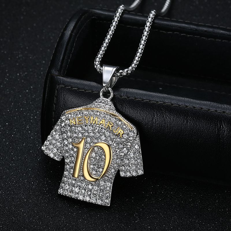 Planderful Football Jersey Pendant Necklace No 10 Titanium Steel Gold Plated Zircon Hip Hop Style