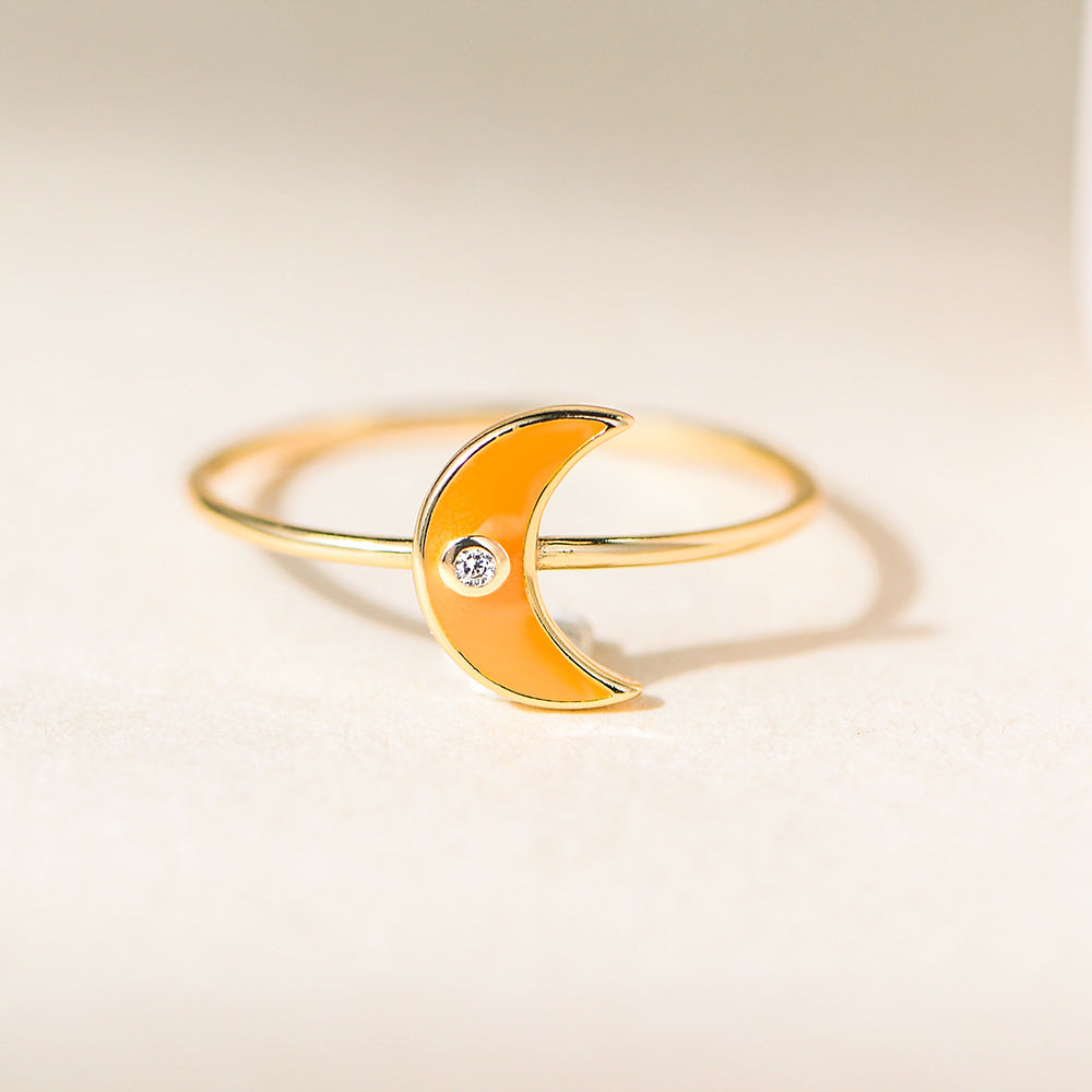 Planderful S925 Sterling Silver Epoxy Moon Ring For Women Minimal Style Everyday Jewelry
