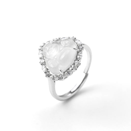 S925 Sterling Silver Natural Chalcedony Ring — Adjustable