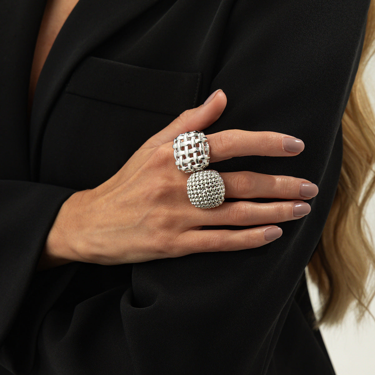 Planderful Statement Ring For Bold Fashion Lovers European Inspired Woven Mesh Alloy Design Vienna Verve