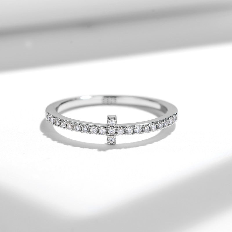 Planderful Moissanite Cross Ring Sterling Silver S925 For Ladies Sparkling Daily Wear D VVS 3EX