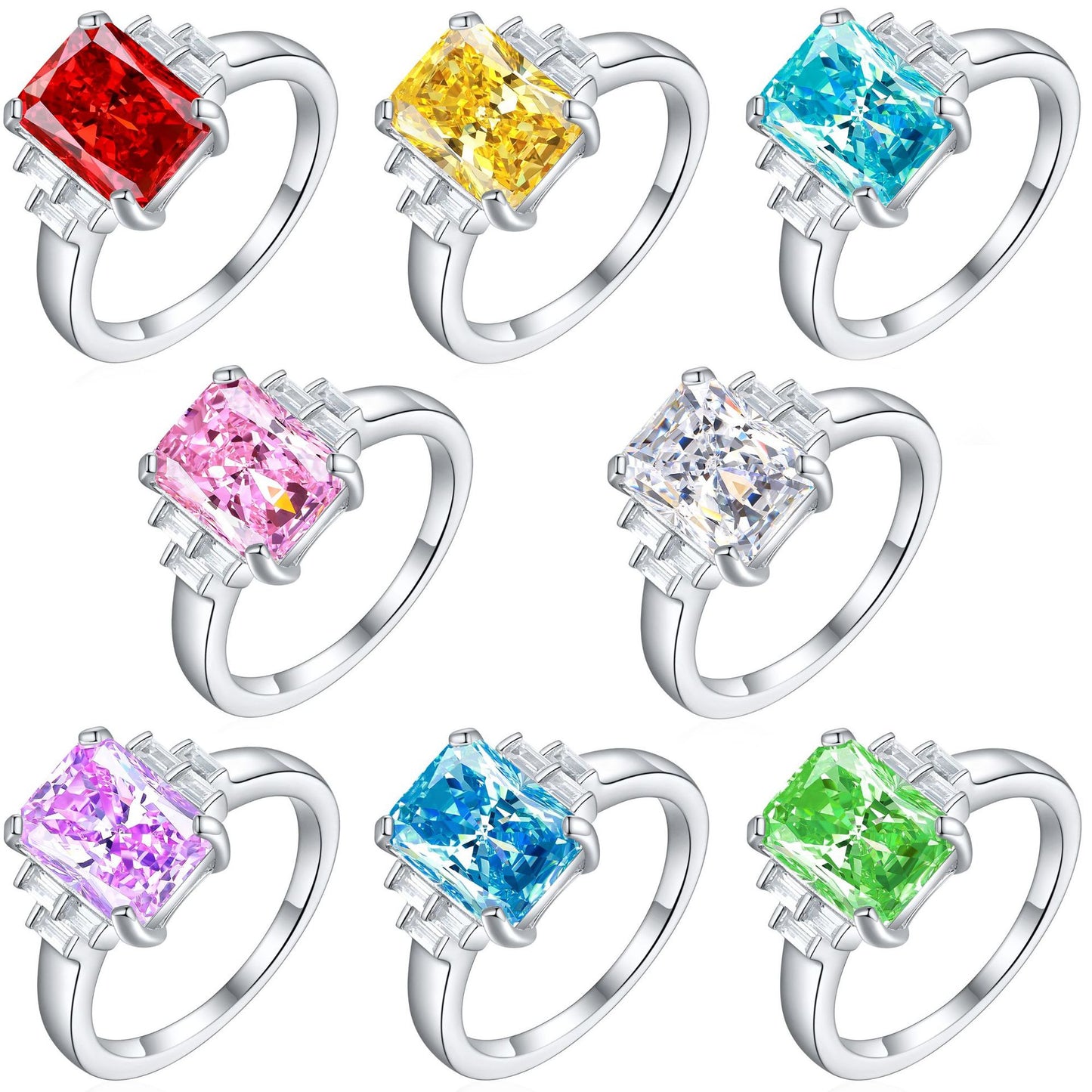 High-End 925 Sterling Silver Flame Ice Flower Cut Zircon Ring