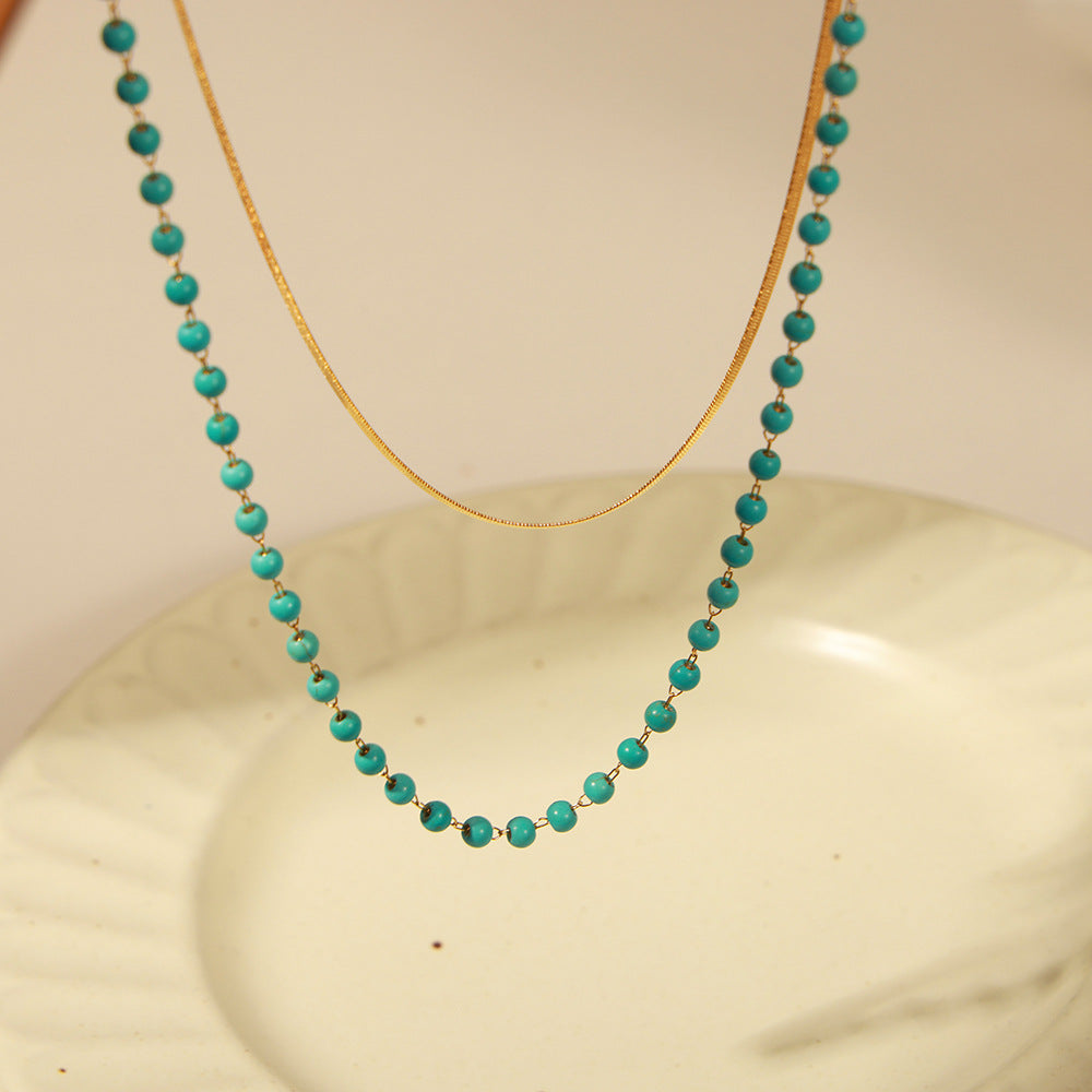 Handcrafted Gold Plated Turquoise Double Strand Necklace for Women