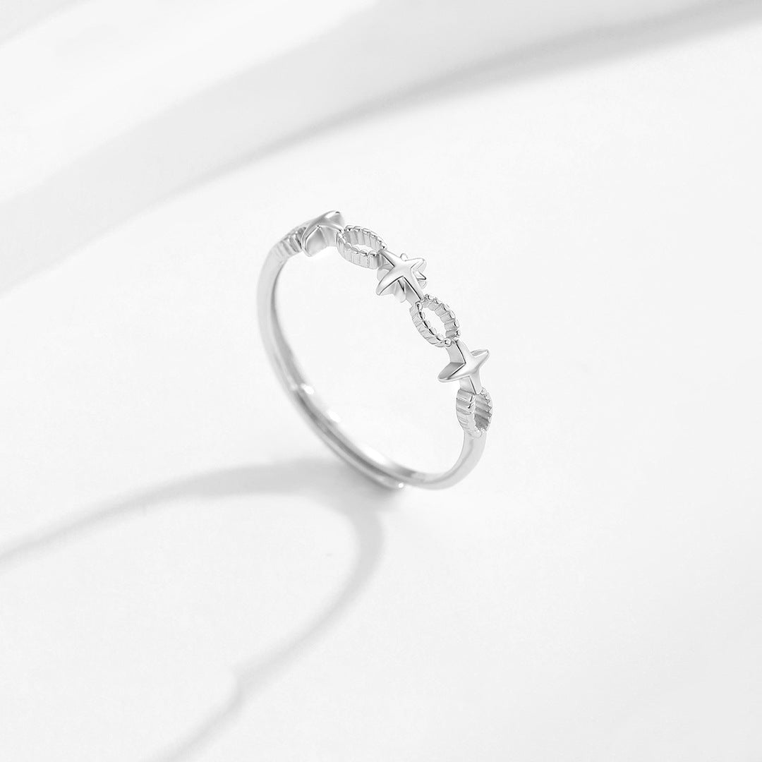 Planderful Sterling Silver Hollow Star Ring For Women Retro Inspired Adjustable Opening Tail