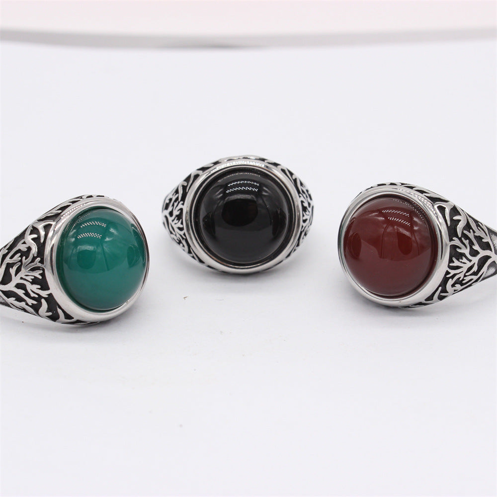Titanium Steel Ring Unisex Vintage Life Tree Palace Style Protection Statement Jewelry Planderful