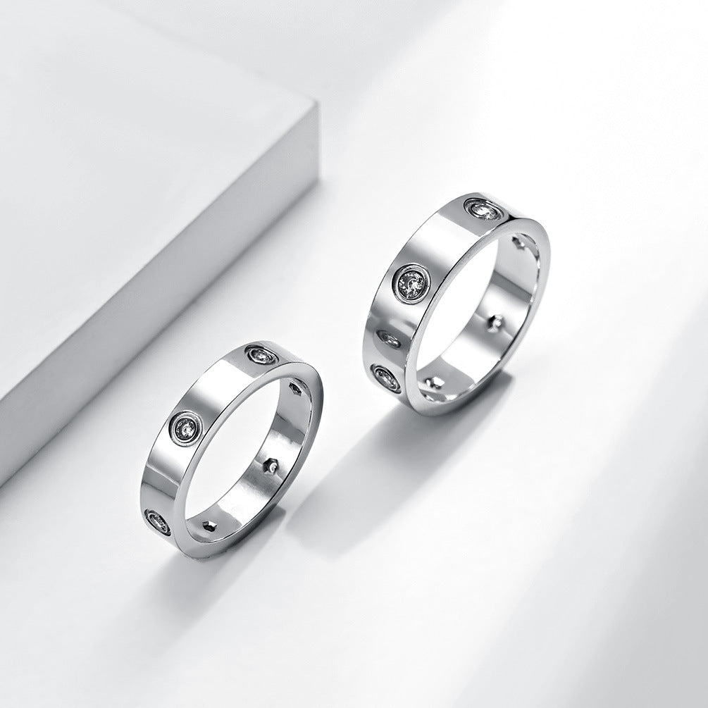 Cross-Border Titanium Steel Zircon-Encrusted Couple Rings