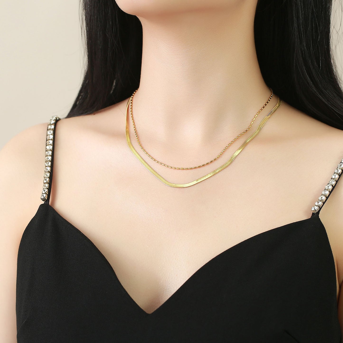 Titanium Steel Stacked Necklace Double Layer Gold Chain