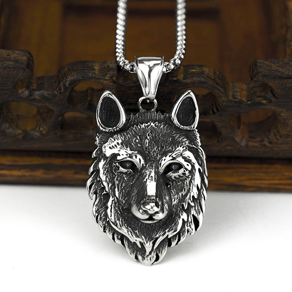 European And American Jewelry Wholesale Titanium Steel Men's Pendant Necklace Retro Wolf Head Design