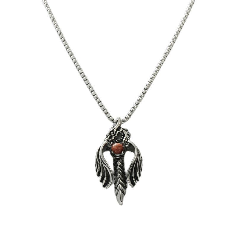 Titanium Steel Dragon Sword Pendant Necklace - Trendy Retro Design for Men