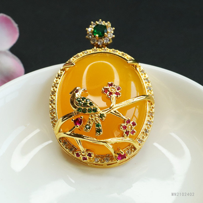 Chalcedony Bird-on-Branch Pendant — No Chain