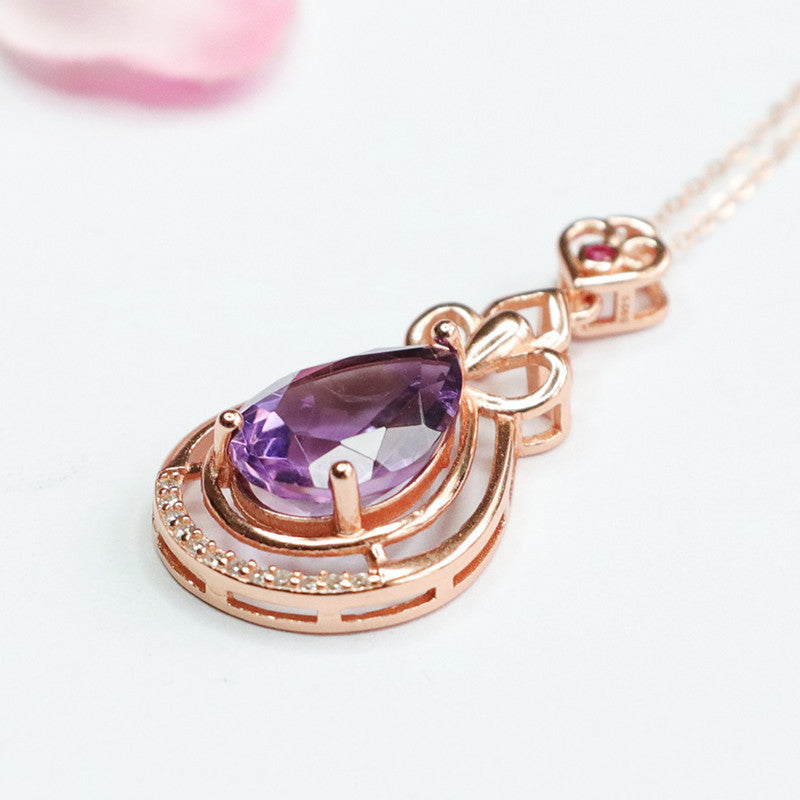 Amethyst Teardrop 925 Silver Pendant — No Chain