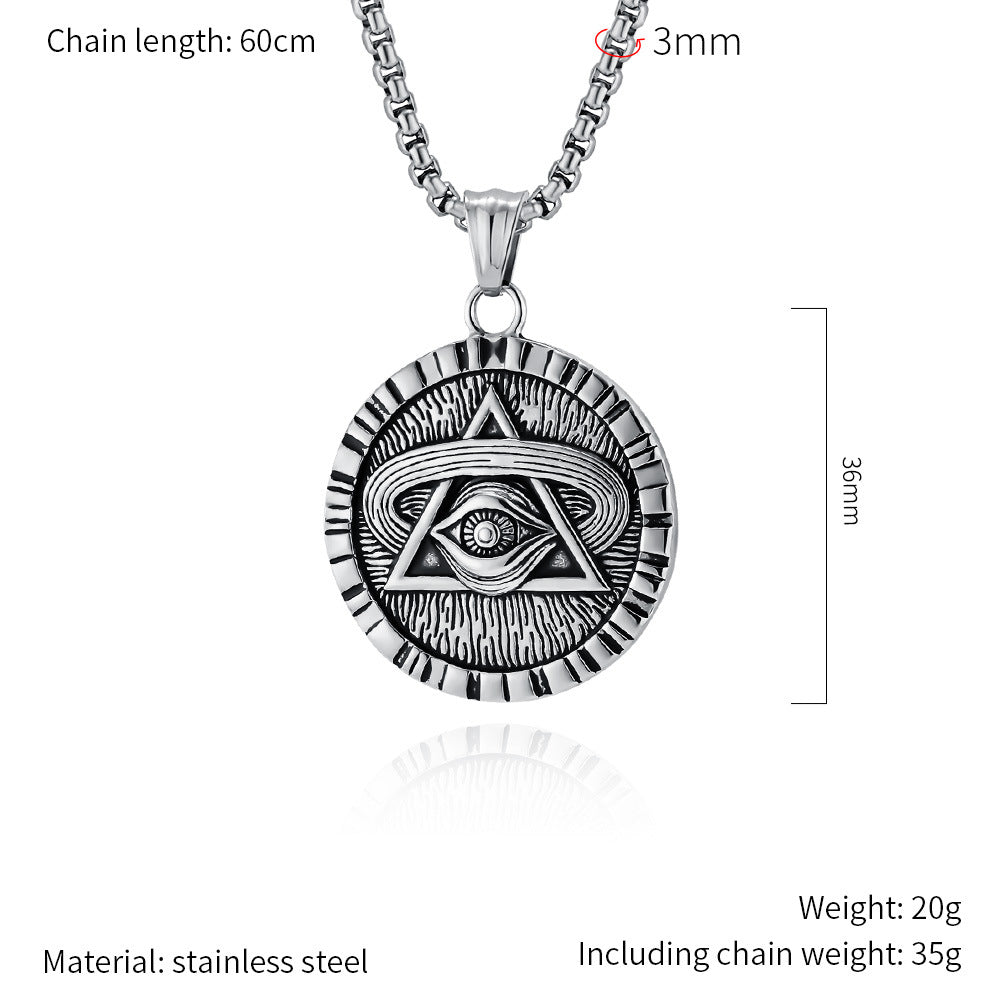 Planderful Eye of Horus Necklace Geometric Round Pendant Steel Retro European American Style Gift For Her
