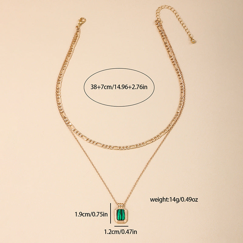 Elegant Vienna Verve Double Layer Green Stone Pendant Necklace
