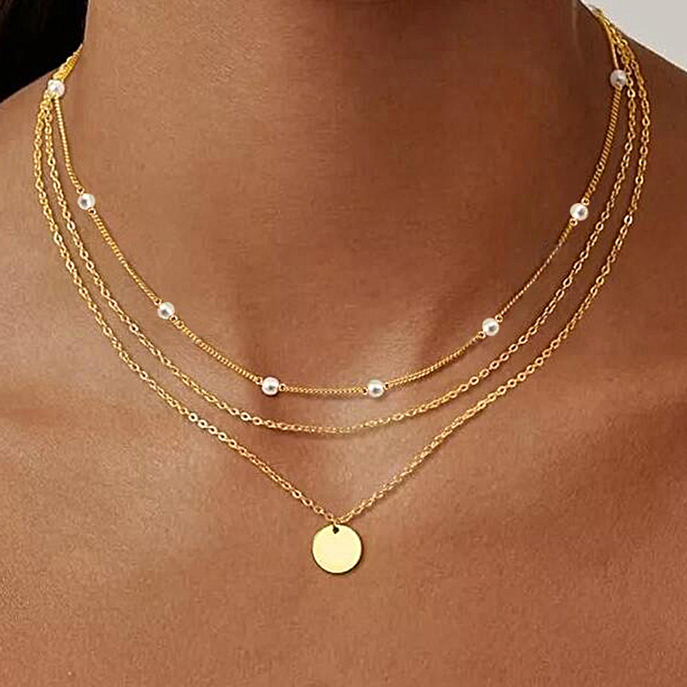 Retro Round Brand Pendant Sterling Silver Necklace Layered And Stacked