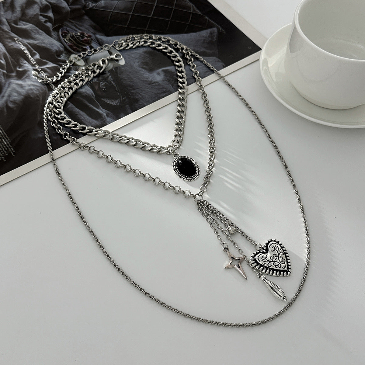 Heart & Gemstone-Style Geometric Necklace