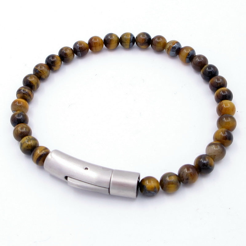 Bracelet – Tiger's Eye Stone Turquoise Magnetic Buckle Titanium Steel Men's Beaded