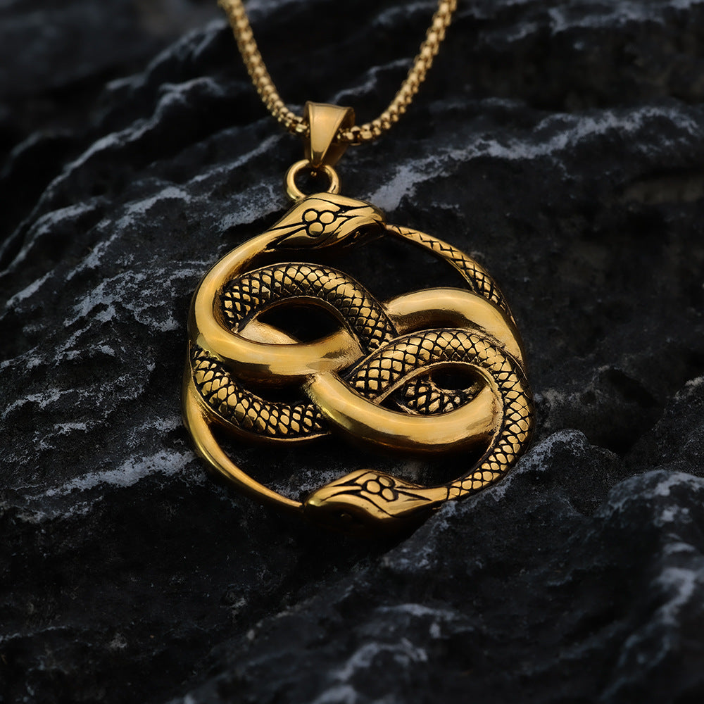 Vintage Snake Stainless Steel Pendant Necklace