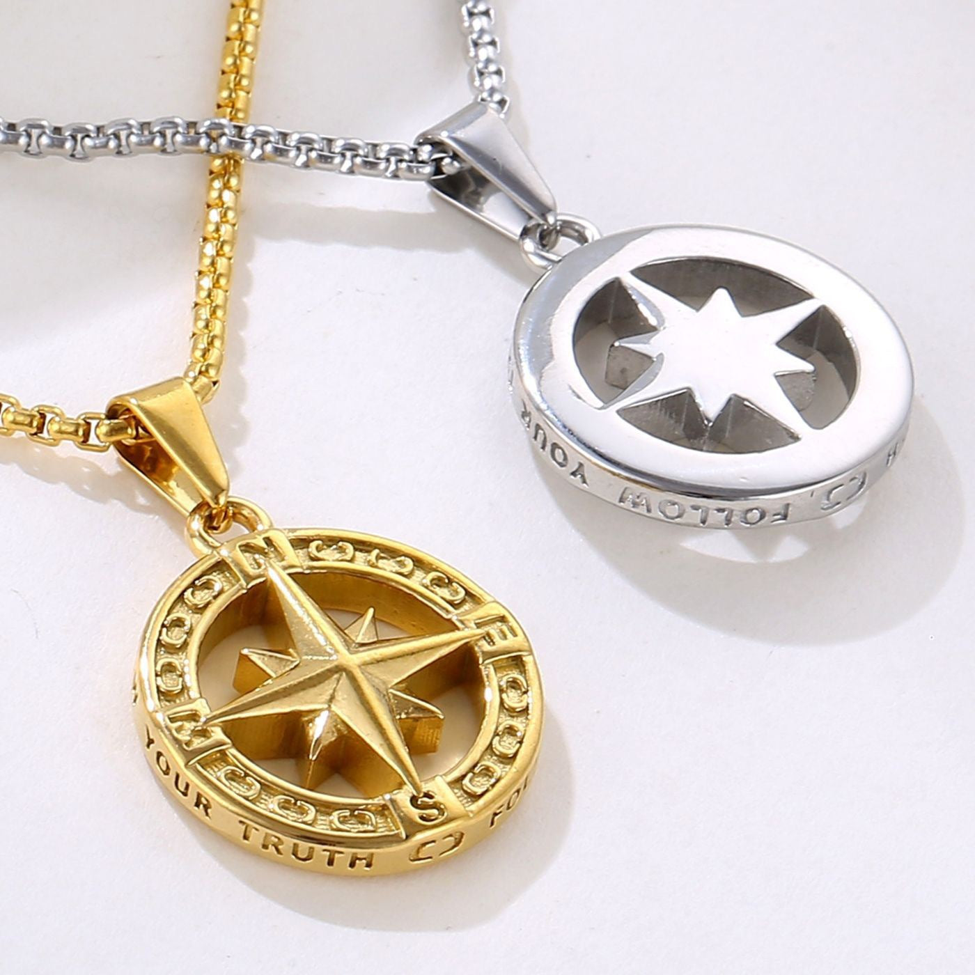 Planderful Geometric Round Compass Pendant Necklace For Men Titanium Steel Durable Everyday Wear