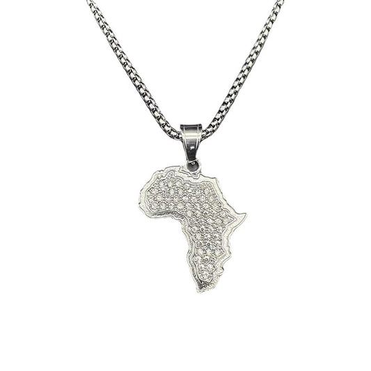 Steel Necklace - Statement Africa Map Pendant