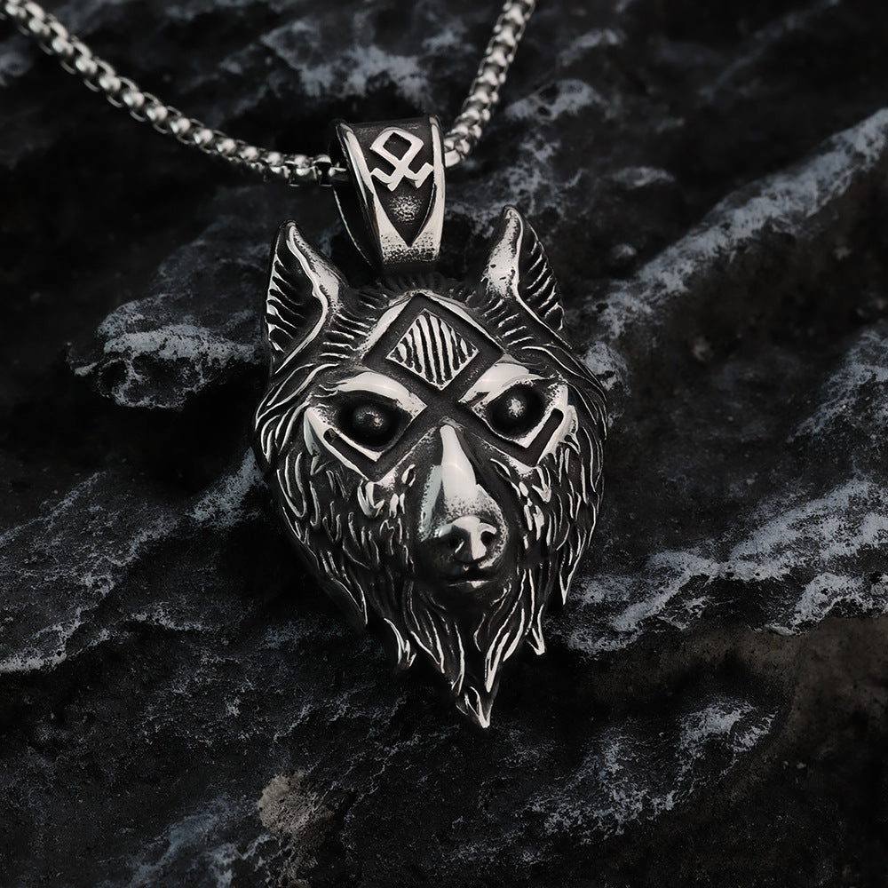Nordic Retro Stainless Steel Men's Pendant Viking Wolf Necklace