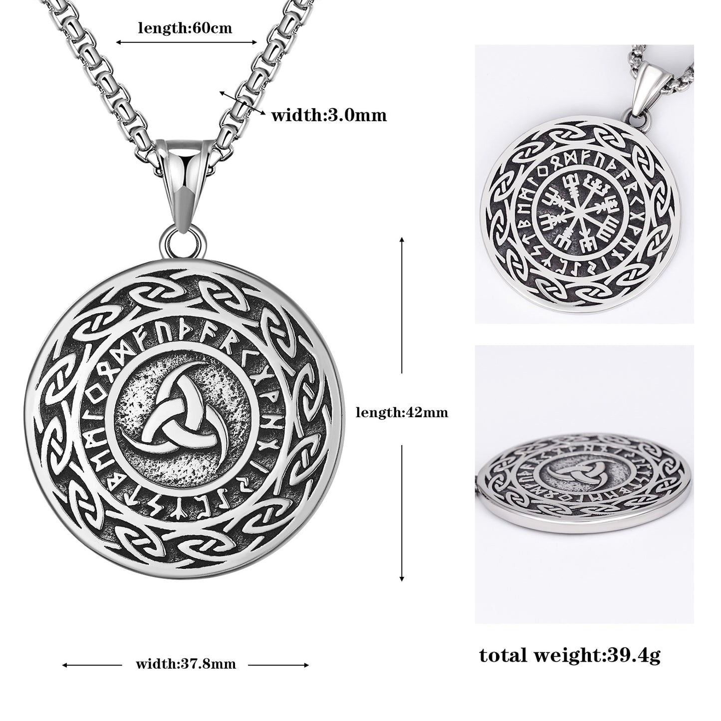Steel Necklace Vintage Viking Triangle Amulet For Men By Planderful Artisan Crafted