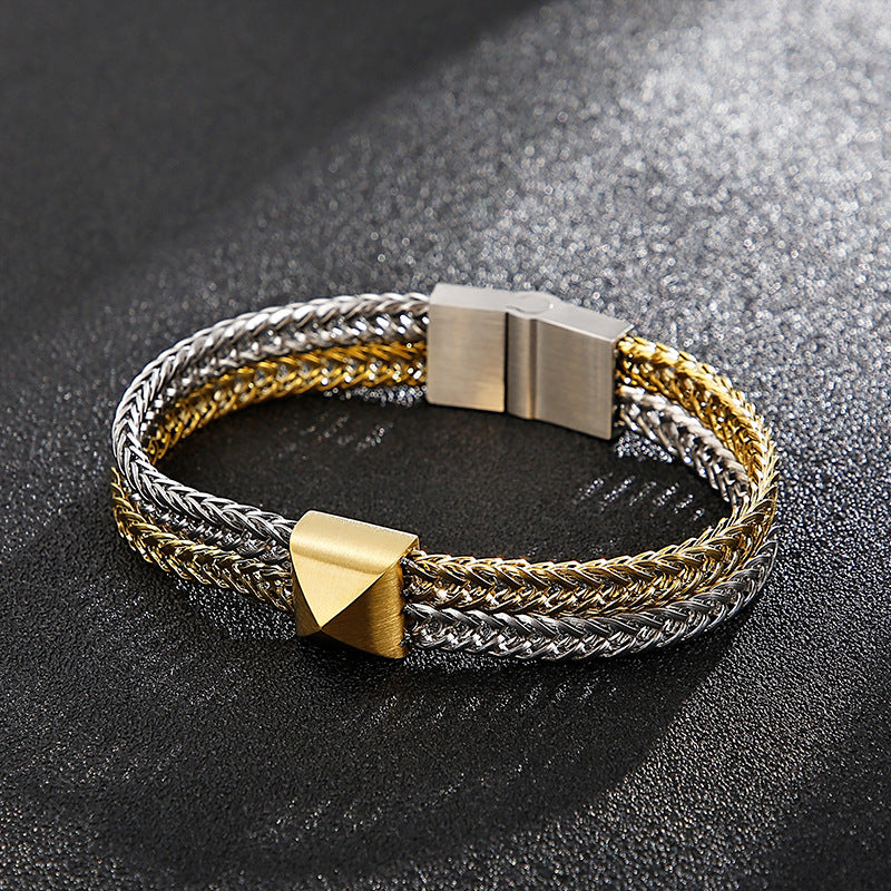 Stainless Steel Hand – Hip-Hop Double-Layer Color Matching Keel Bracelet